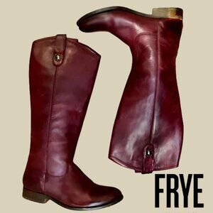 Authentic Frye Melissa knee high leather Boots, burgundy, cognac 6.5